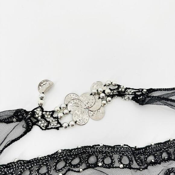 Belly Dancing Silver Embellished Costume Adjustable Tie Waist Belt One Size - Picture 4 of 8